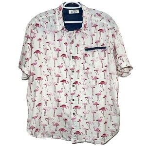Elvis Presley Blue Hawaii Flamingo Button Front Shirt XL
